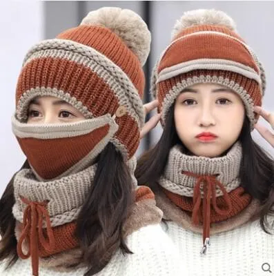 3 Pieces Thick Casual Warm Knitted Winter Beanie