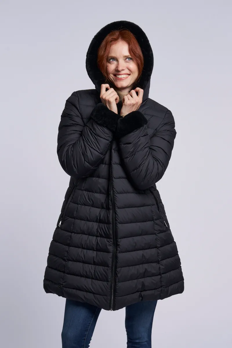 4255HD Hooded down coat reverses to genuine shearling