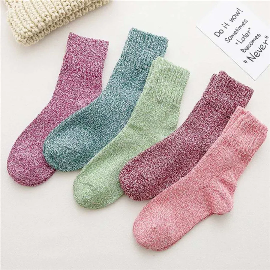 5 Pairs Lot Winter Cashmere Wool Harajuku Japanese Warm Women's Socks