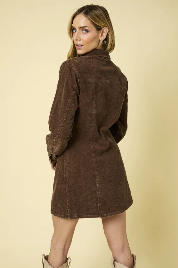 Autumn  - A Long Sleeve Corduroy Utility Dress