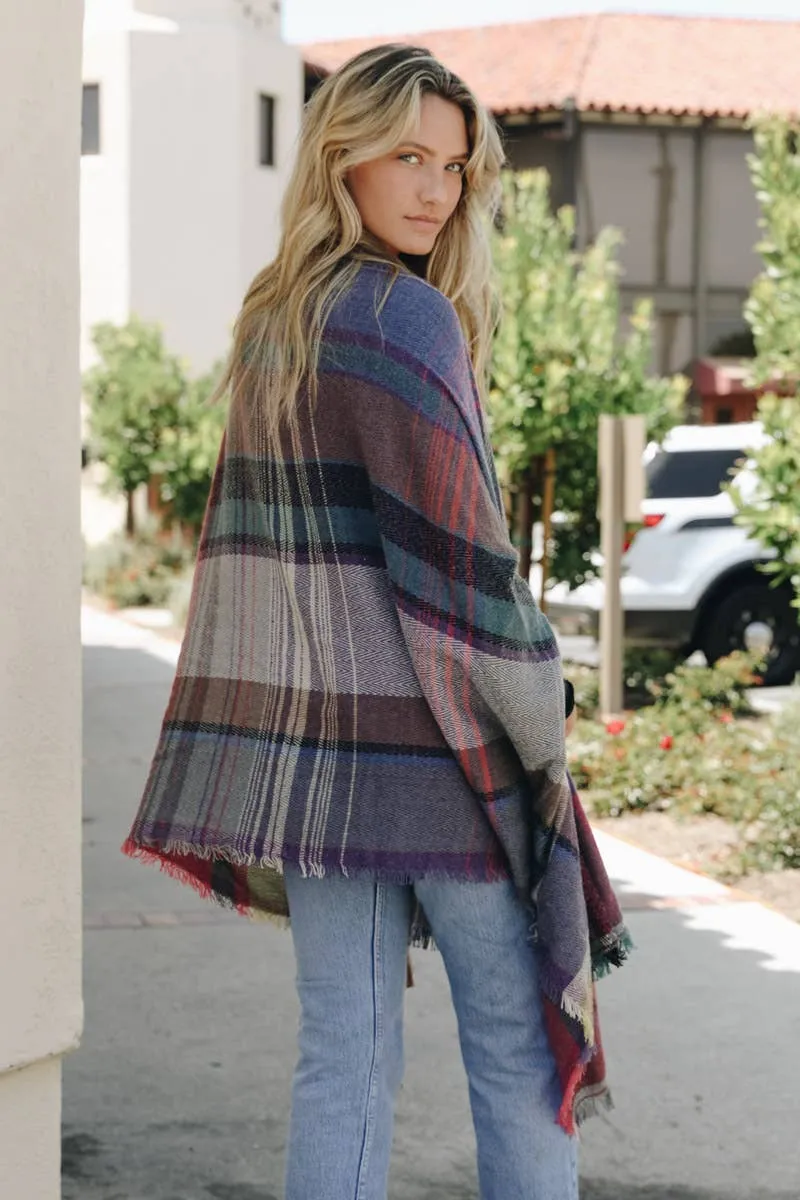 Autumn Days Multicolor Plaid Pocket Ruana