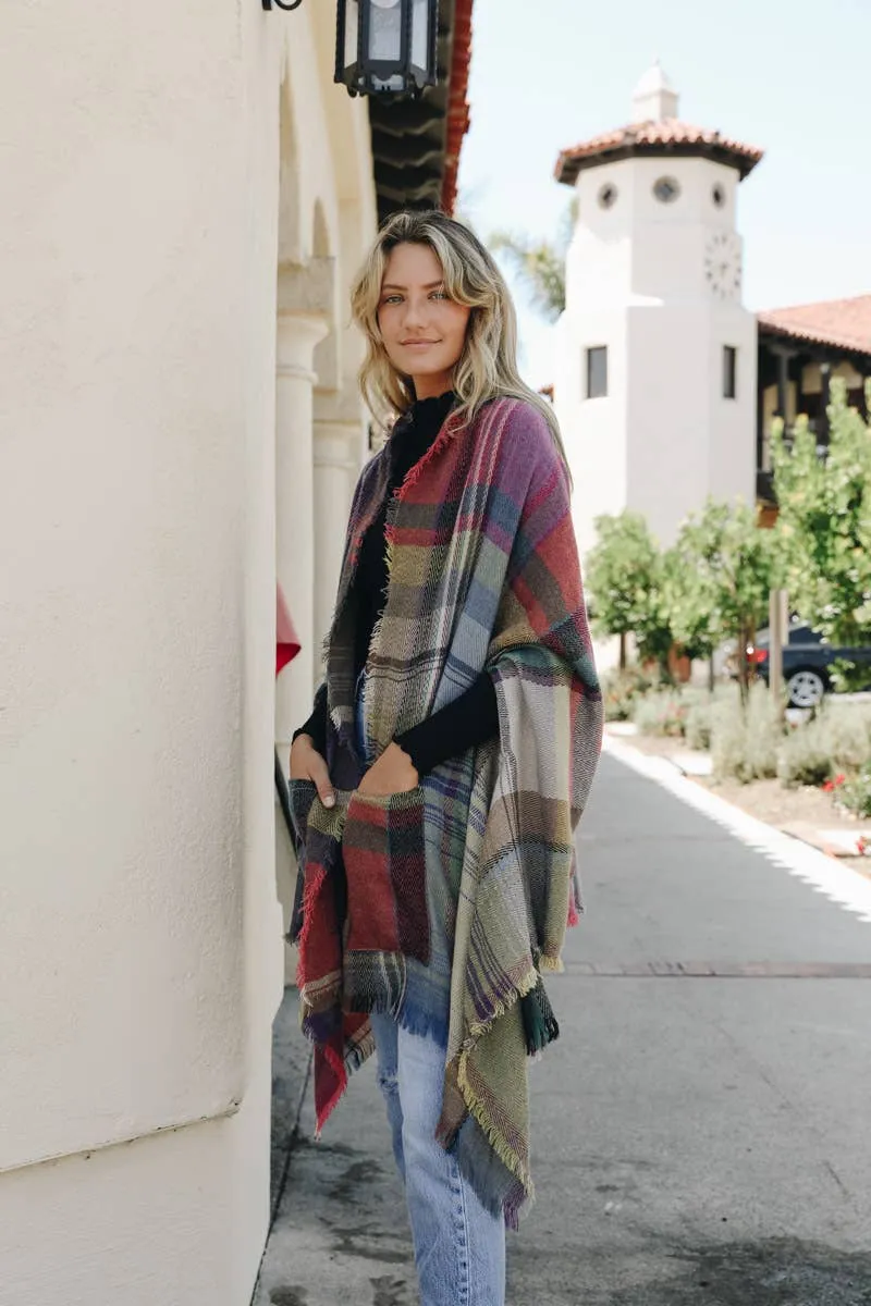 Autumn Days Multicolor Plaid Pocket Ruana