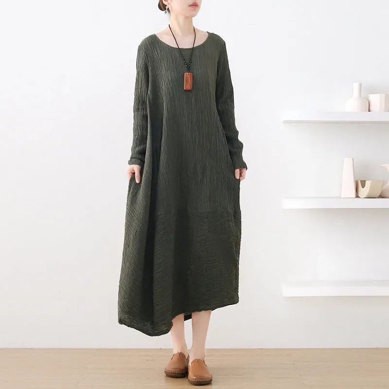 Autumn Retro Irregular Cotton Pleated Dress