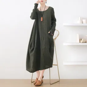 Autumn Retro Irregular Cotton Pleated Dress