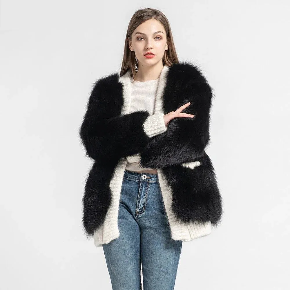 Autumn Winter Warm Style Women's Solid Real Fox Fur Coats & Jackets