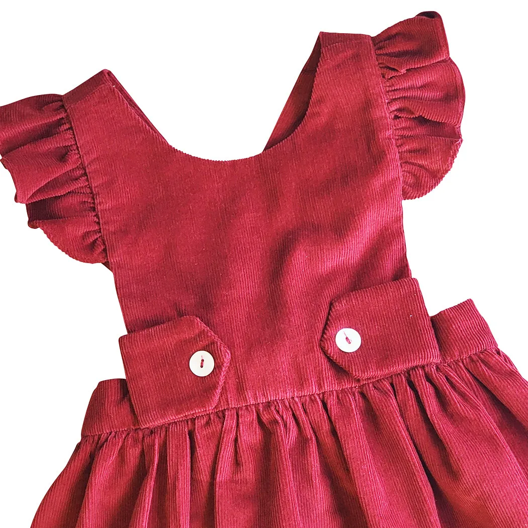 Avignon - Fall Burgundy Corduroy Girl's Ruffled Jumper