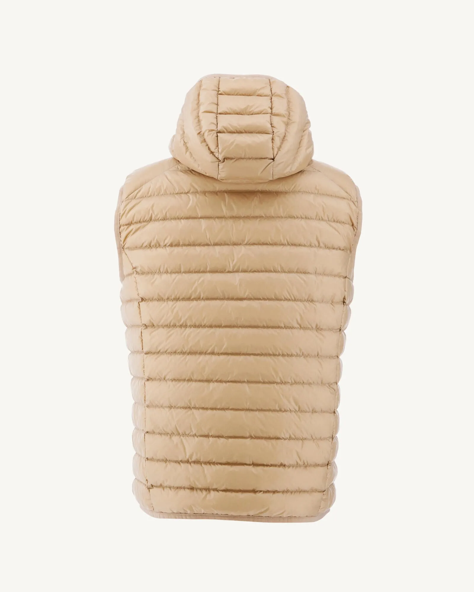 Beige Hooded sleeveless down jacket Pat