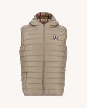 Beige Hooded sleeveless down jacket Pat