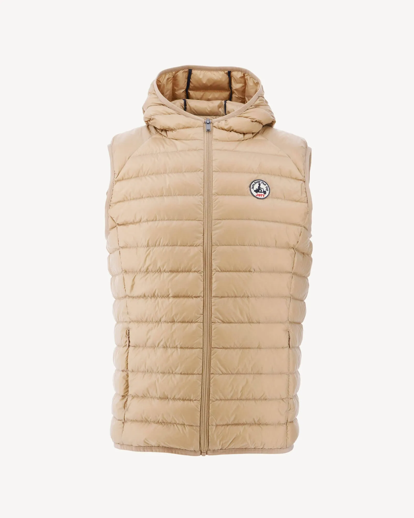 Beige Hooded sleeveless down jacket Pat