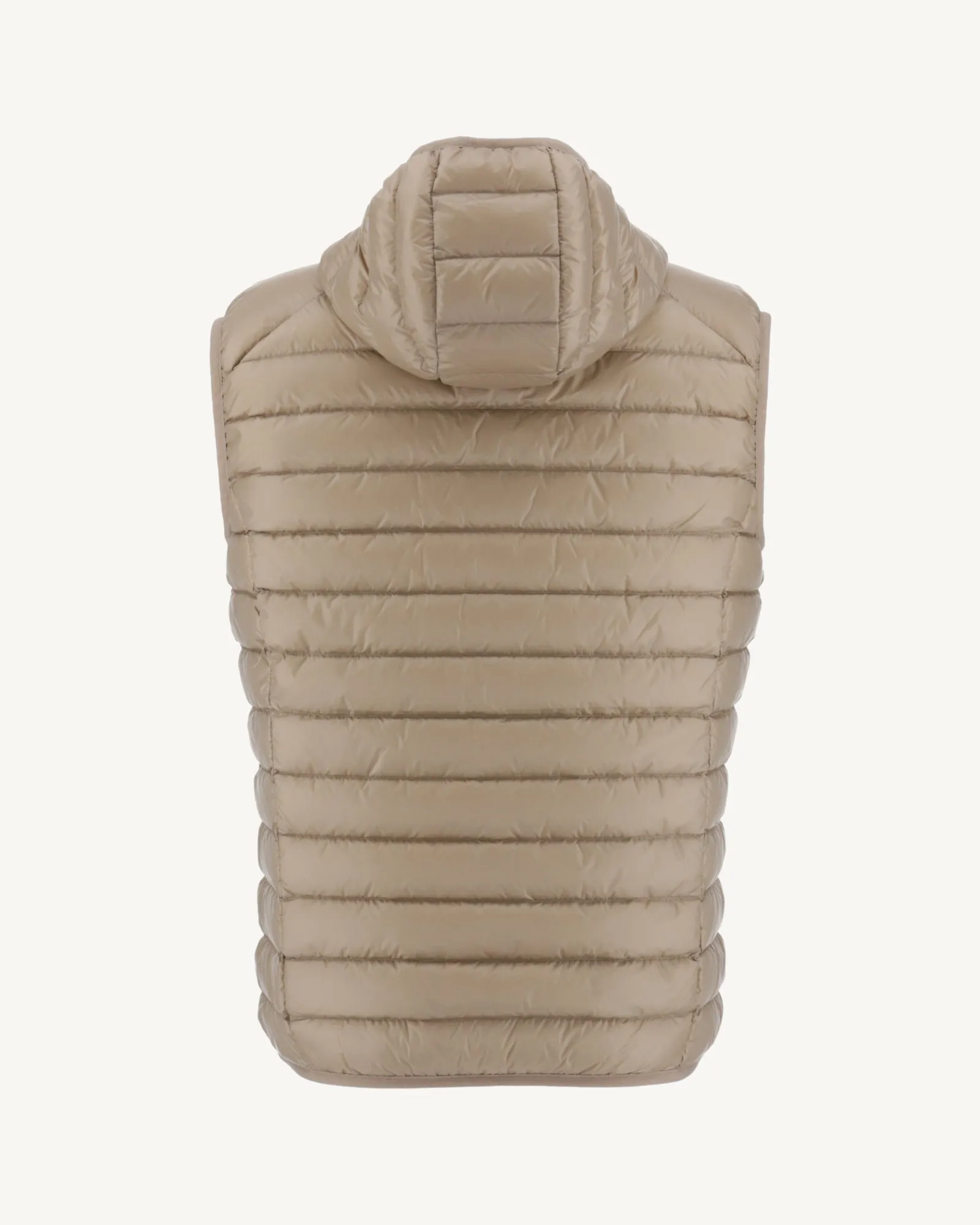 Beige Hooded sleeveless down jacket Pat