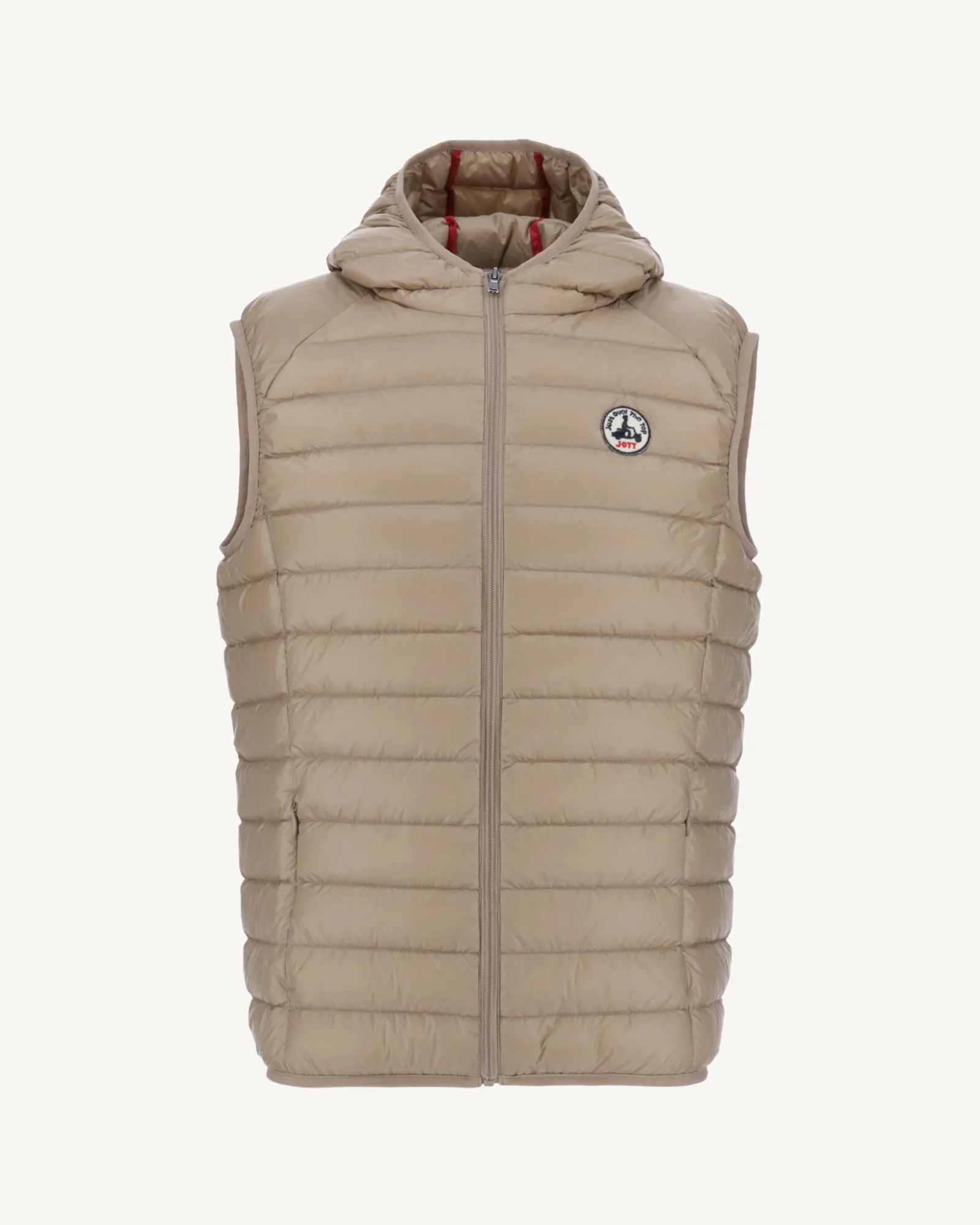 Beige Hooded sleeveless down jacket Pat