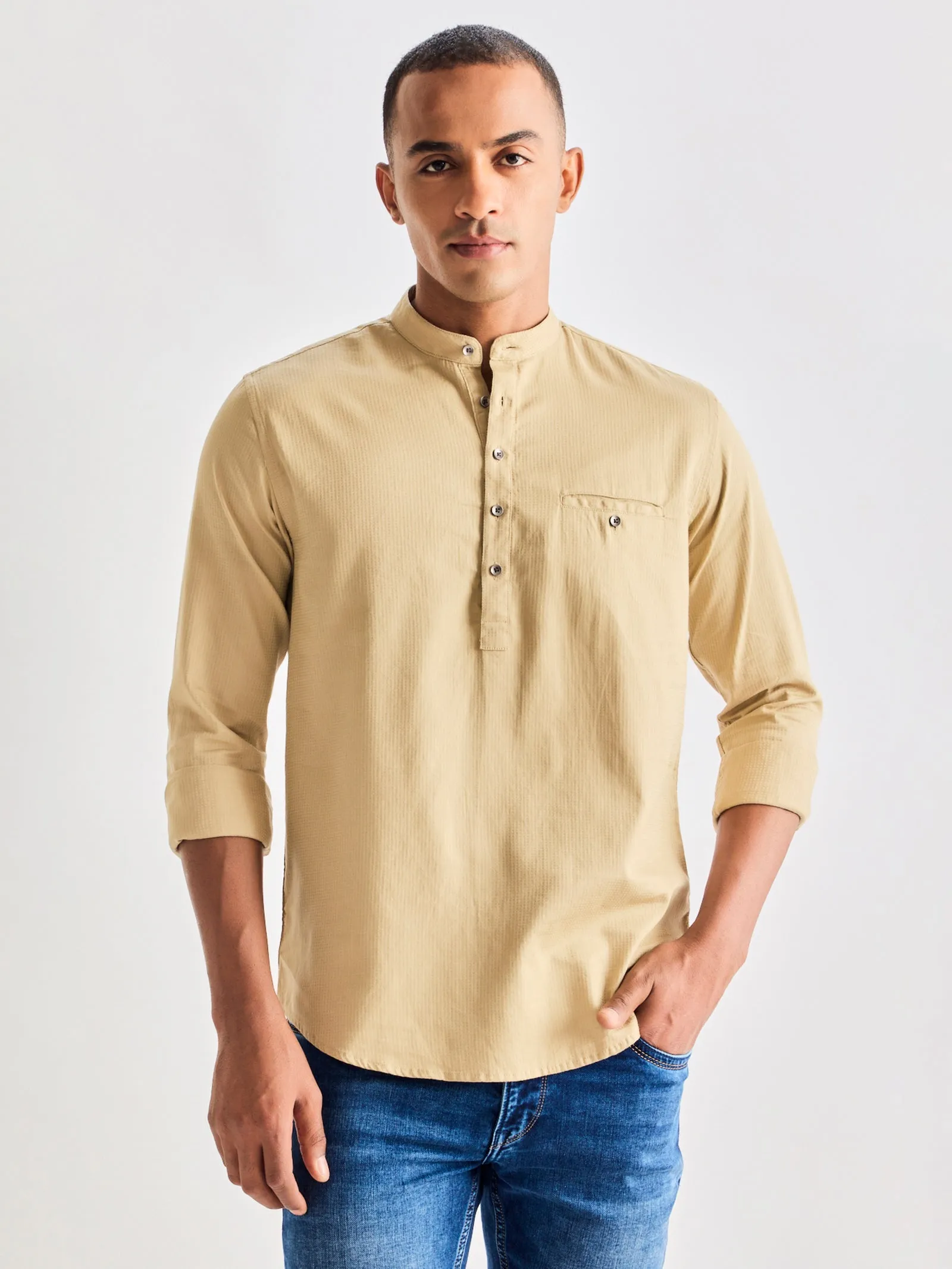 Beige Pure Cotton Kurta