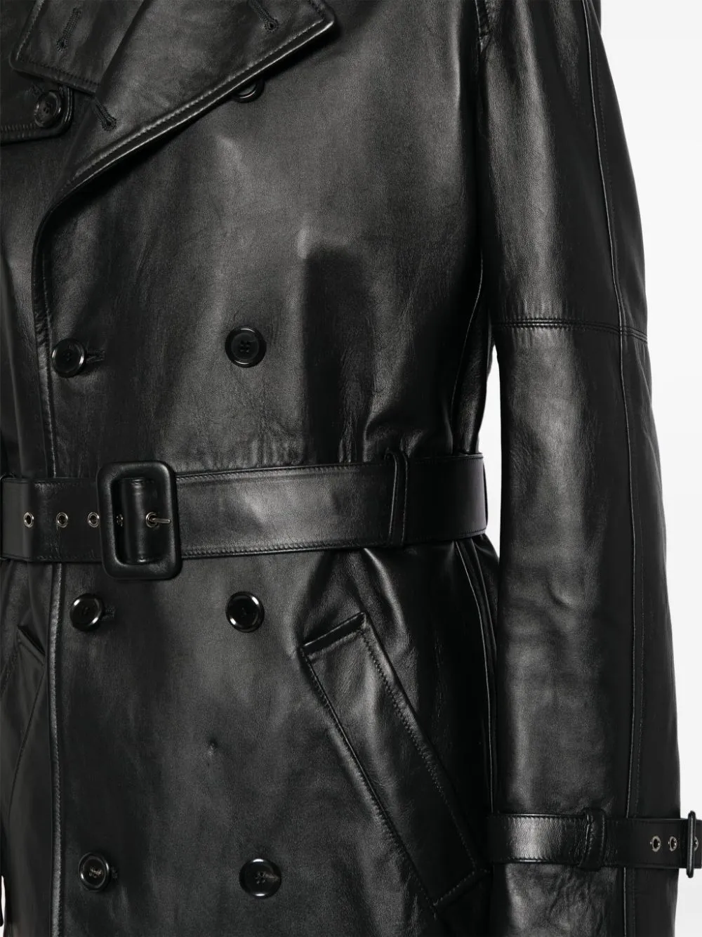 Belted Leather Trench Coat