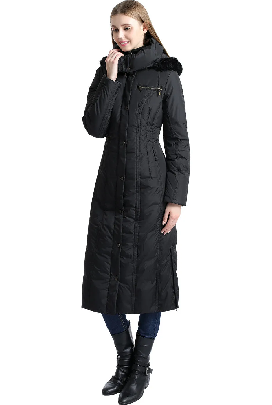 BGSD Women's "Lacey" Water Resistant Hooded Long Down Puffer Coat