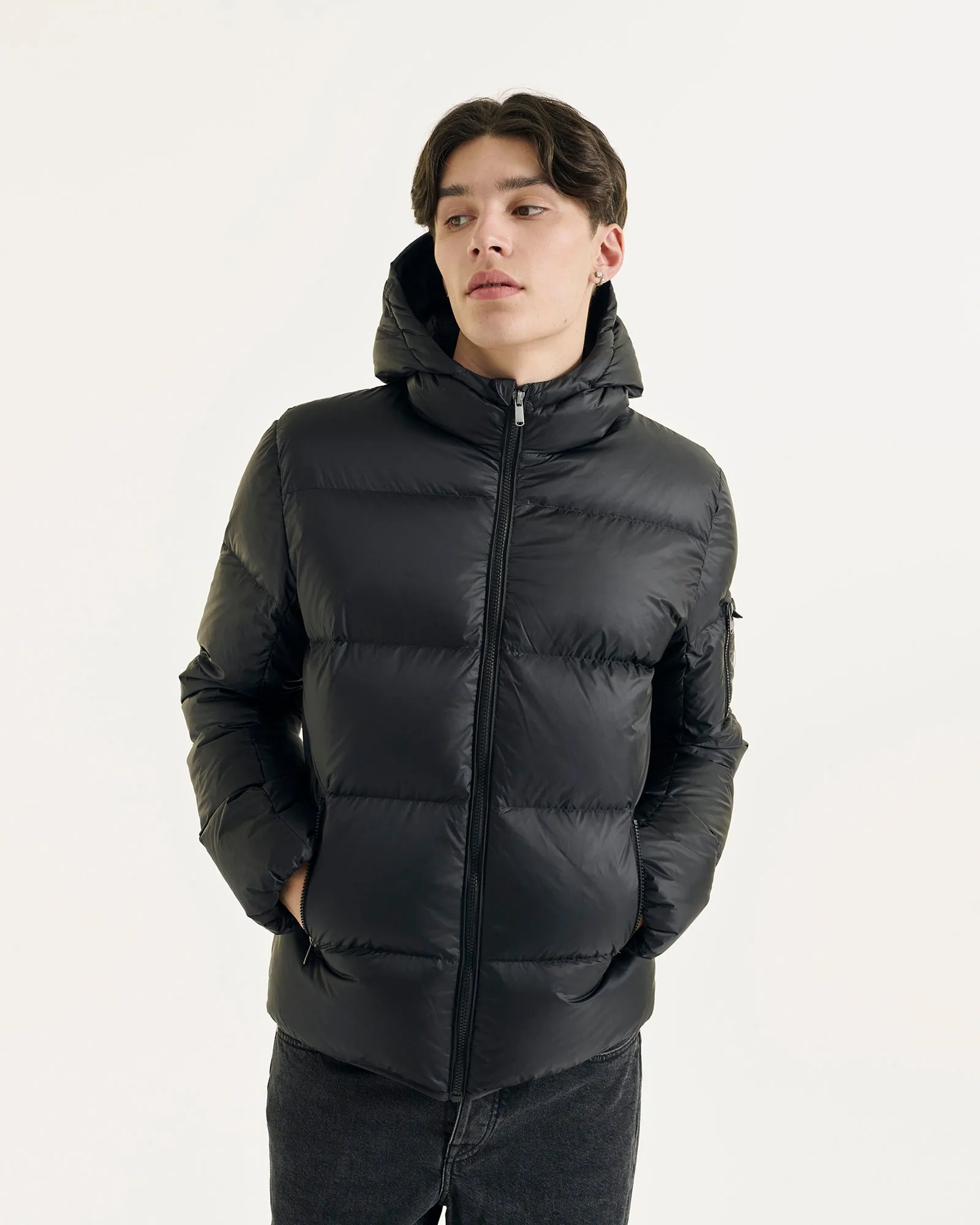 Black Hooded down jacket Java