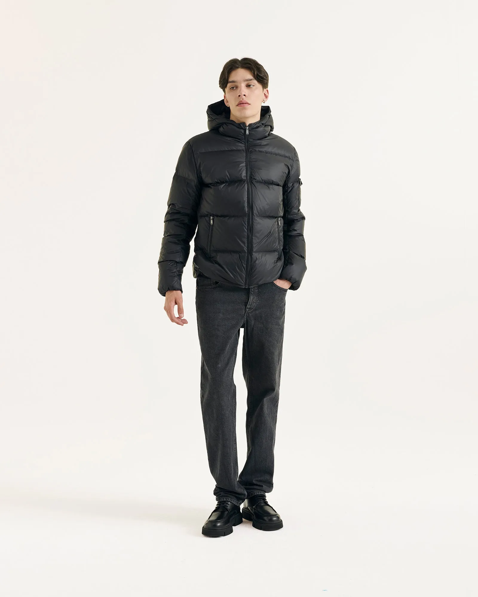 Black Hooded down jacket Java