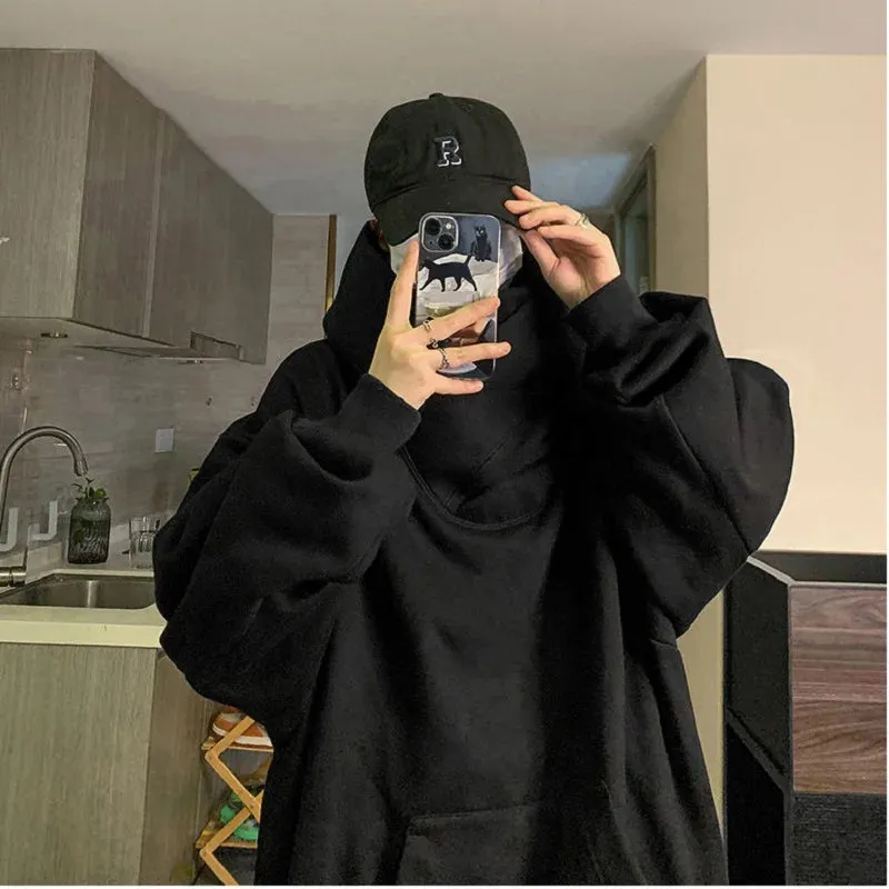 BONSIR  -  Harajuku High Collar Loose Hoodie Spring Hip Hop Sweatshirt Hooded Baggy Fashion Streetwear Black/Gray Long Sleeve Men Hoodies