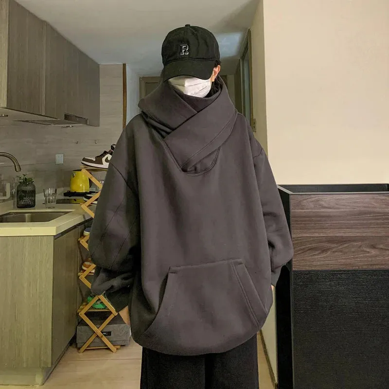 BONSIR  -  Harajuku High Collar Loose Hoodie Spring Hip Hop Sweatshirt Hooded Baggy Fashion Streetwear Black/Gray Long Sleeve Men Hoodies