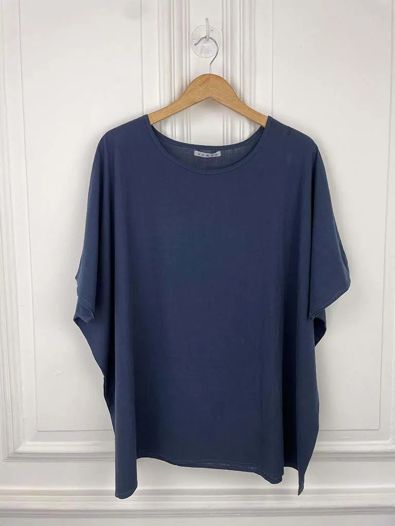 Boxy Cotton Tee - Navy