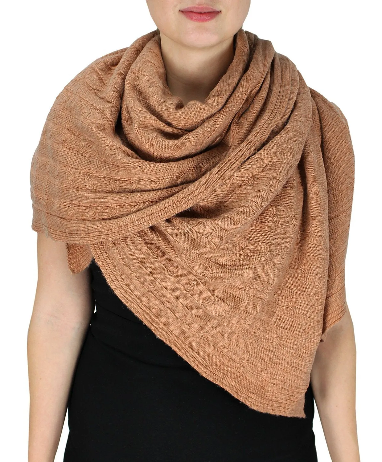 Cable Knit Warm Soft Cashmere Wool Oversized Scarf Shawl