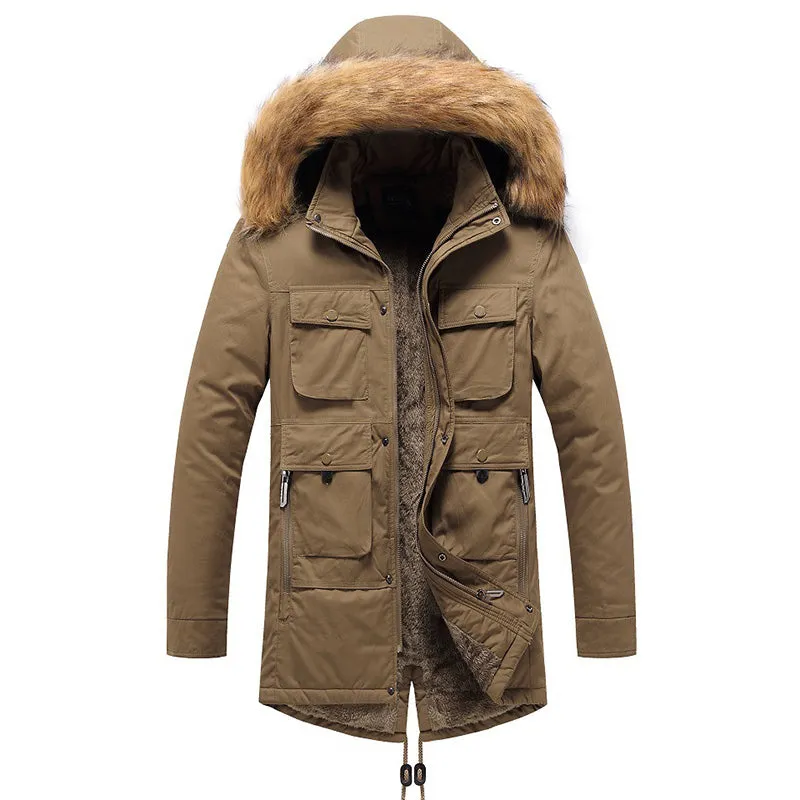 Casual Long Warm Detachable Hood Men's Coat