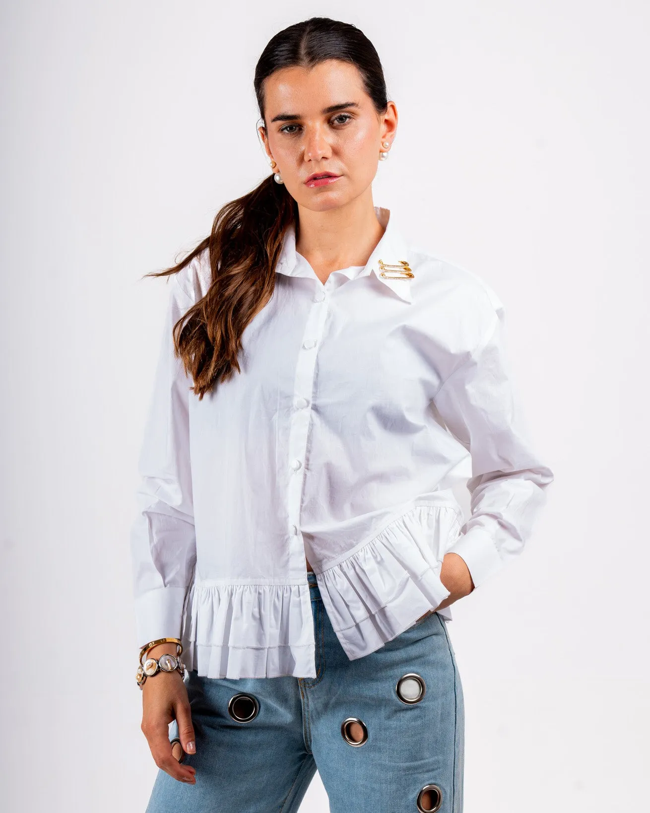 Cotton Ruffle Shirt