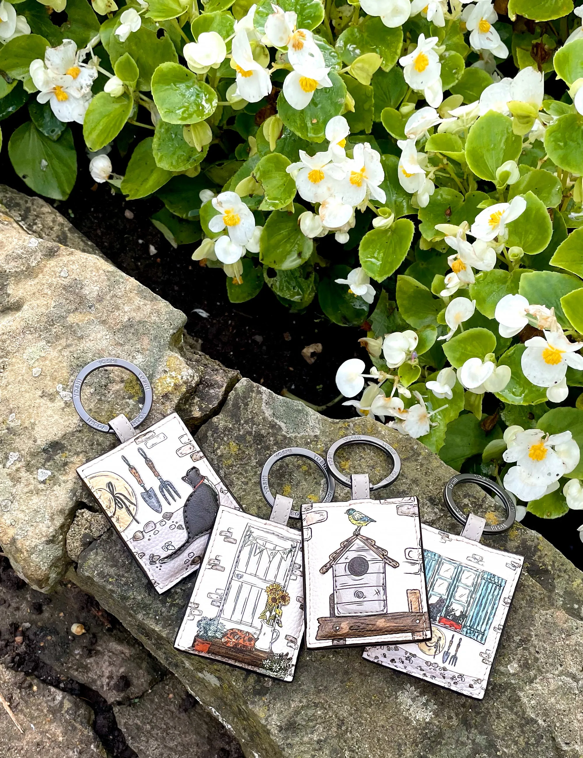 Country Cottage Doorway Warm Grey Leather Keyring