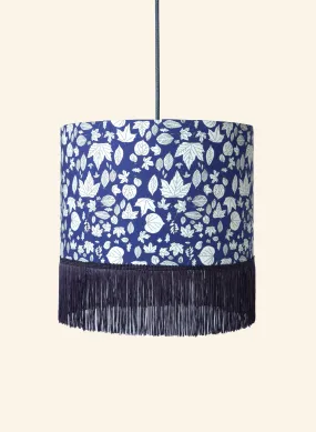 Drum Fringe Lampshade - Navy Autumn Leaves