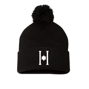 Embroidered Hillel Black Winter Pom Hat