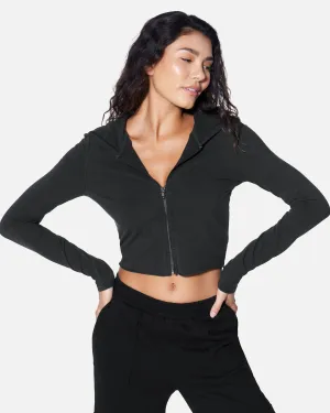 ESSENTIAL ZIP UP CROPPED HOODIE