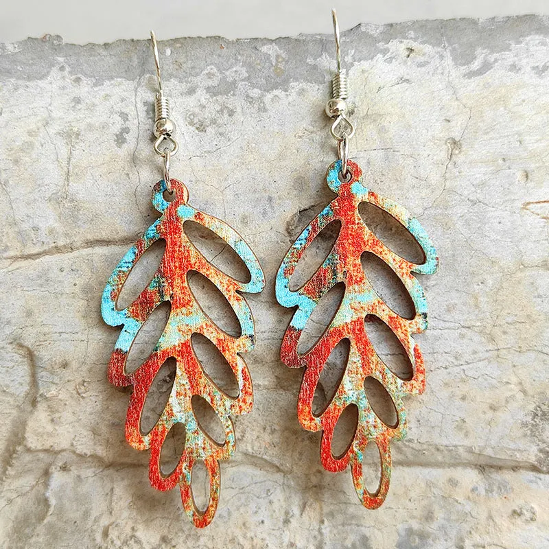 Fall Leaves Wooden Dangle Earrings