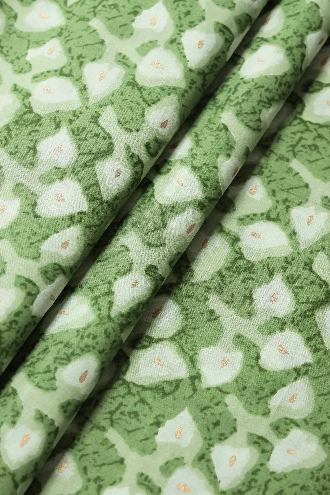 Fern Green And Mint Green Floral Print On Pure Cotton Fabric