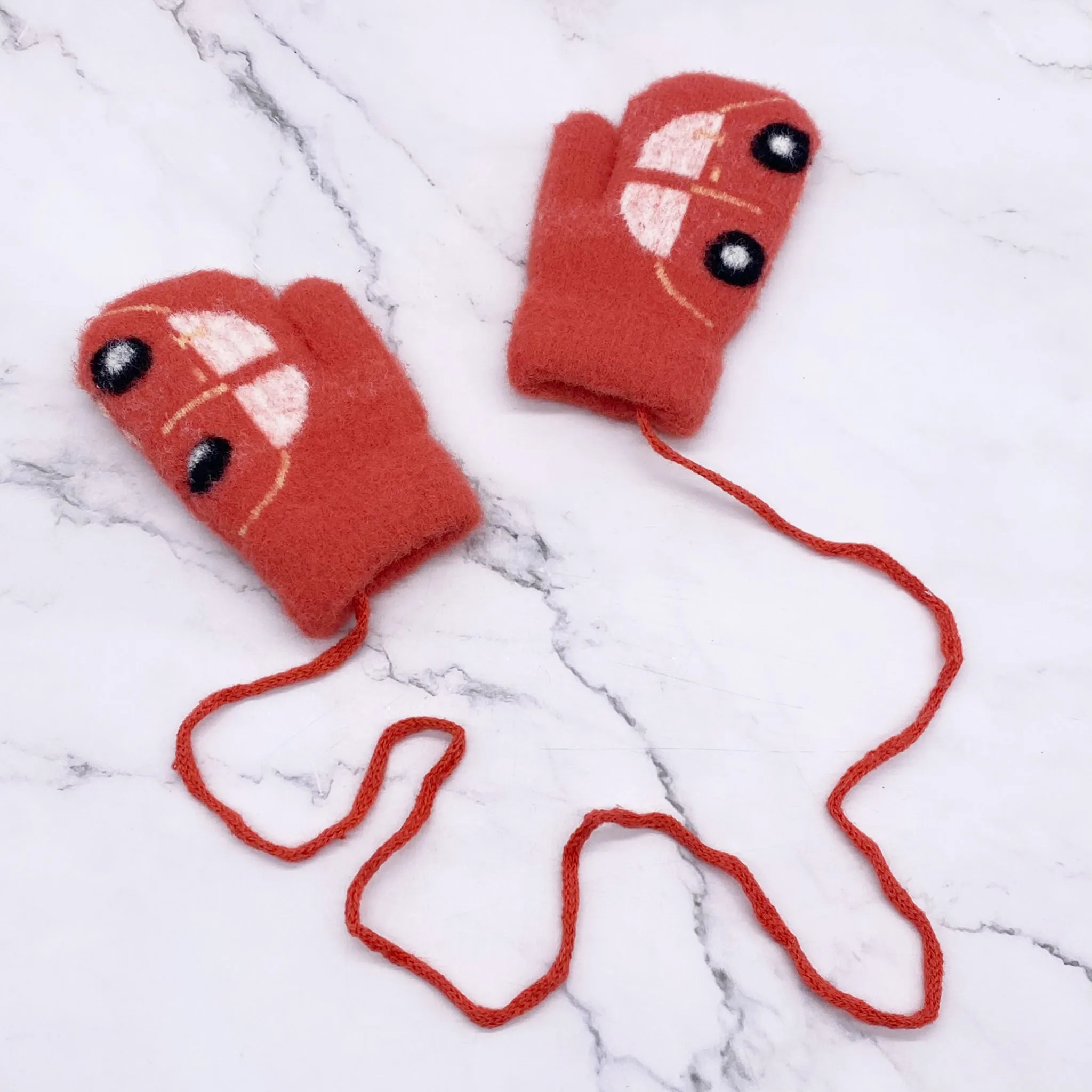 Fleece Lined Car Design Mittens for Kids, Cute Warm Gloves