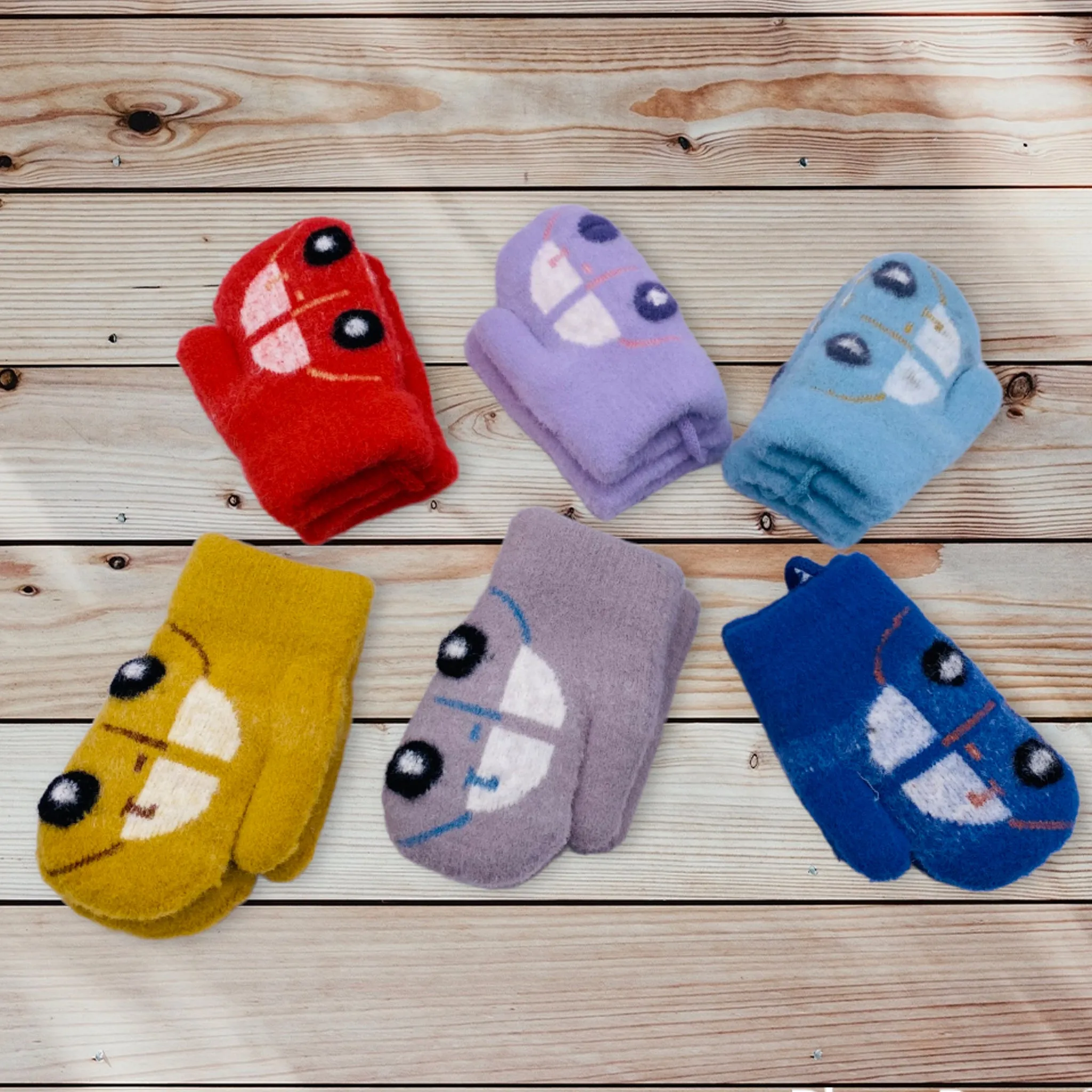 Fleece Lined Car Design Mittens for Kids, Cute Warm Gloves