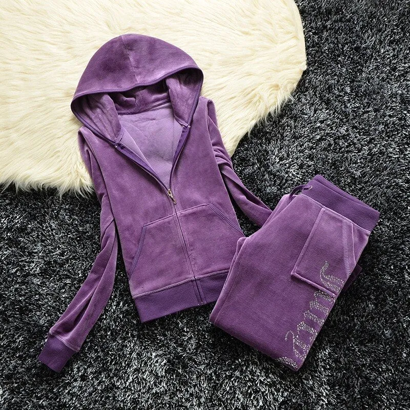 Getadme Juicy Tracksuit Set Women Velour Sweatshirt Sewing Suits Outfit Two Piece Set Outfit Hoodie Pant Suit Y2k juicy sewing set