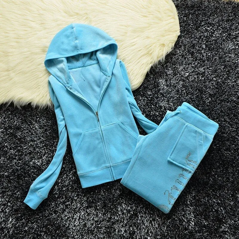 Getadme Juicy Tracksuit Set Women Velour Sweatshirt Sewing Suits Outfit Two Piece Set Outfit Hoodie Pant Suit Y2k juicy sewing set