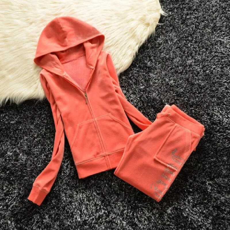 Getadme Juicy Tracksuit Set Women Velour Sweatshirt Sewing Suits Outfit Two Piece Set Outfit Hoodie Pant Suit Y2k juicy sewing set