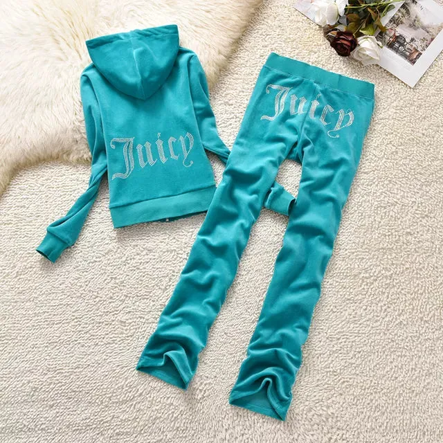 Getadme Juicy Tracksuit Set Women Velour Sweatshirt Sewing Suits Outfit Two Piece Set Outfit Hoodie Pant Suit Y2k juicy sewing set