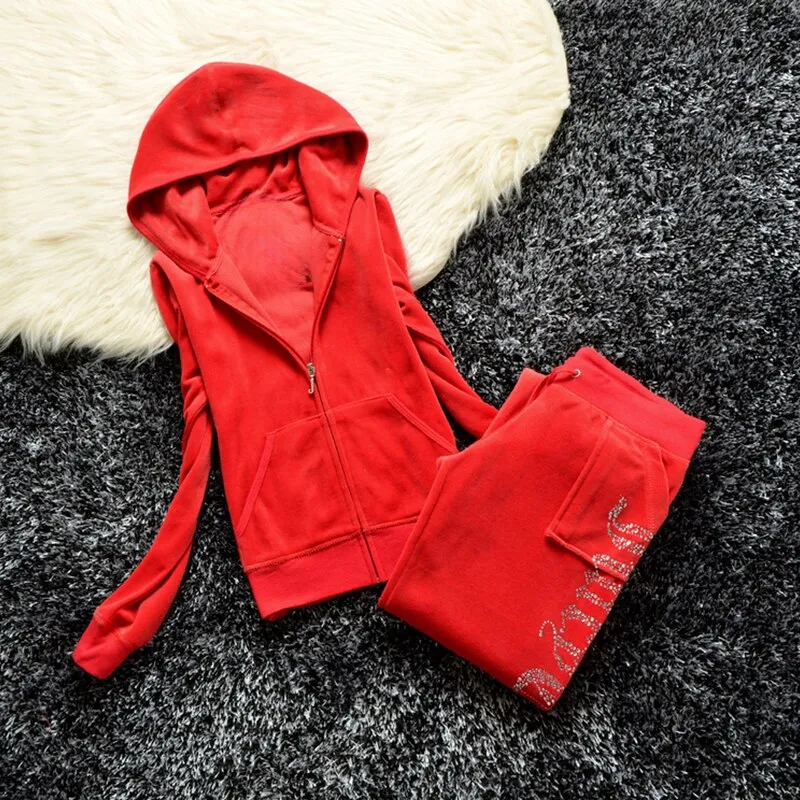 Getadme Juicy Tracksuit Set Women Velour Sweatshirt Sewing Suits Outfit Two Piece Set Outfit Hoodie Pant Suit Y2k juicy sewing set