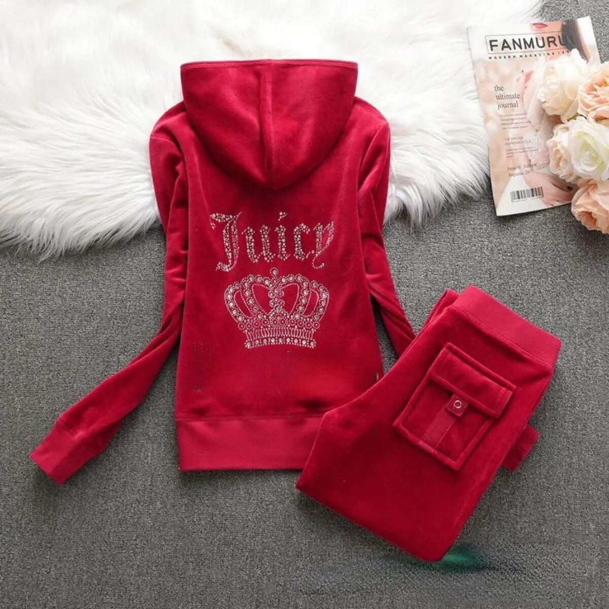 Getadme Juicy Tracksuit Set Women Velour Sweatshirt Sewing Suits Outfit Two Piece Set Outfit Hoodie Pant Suit Y2k juicy sewing set