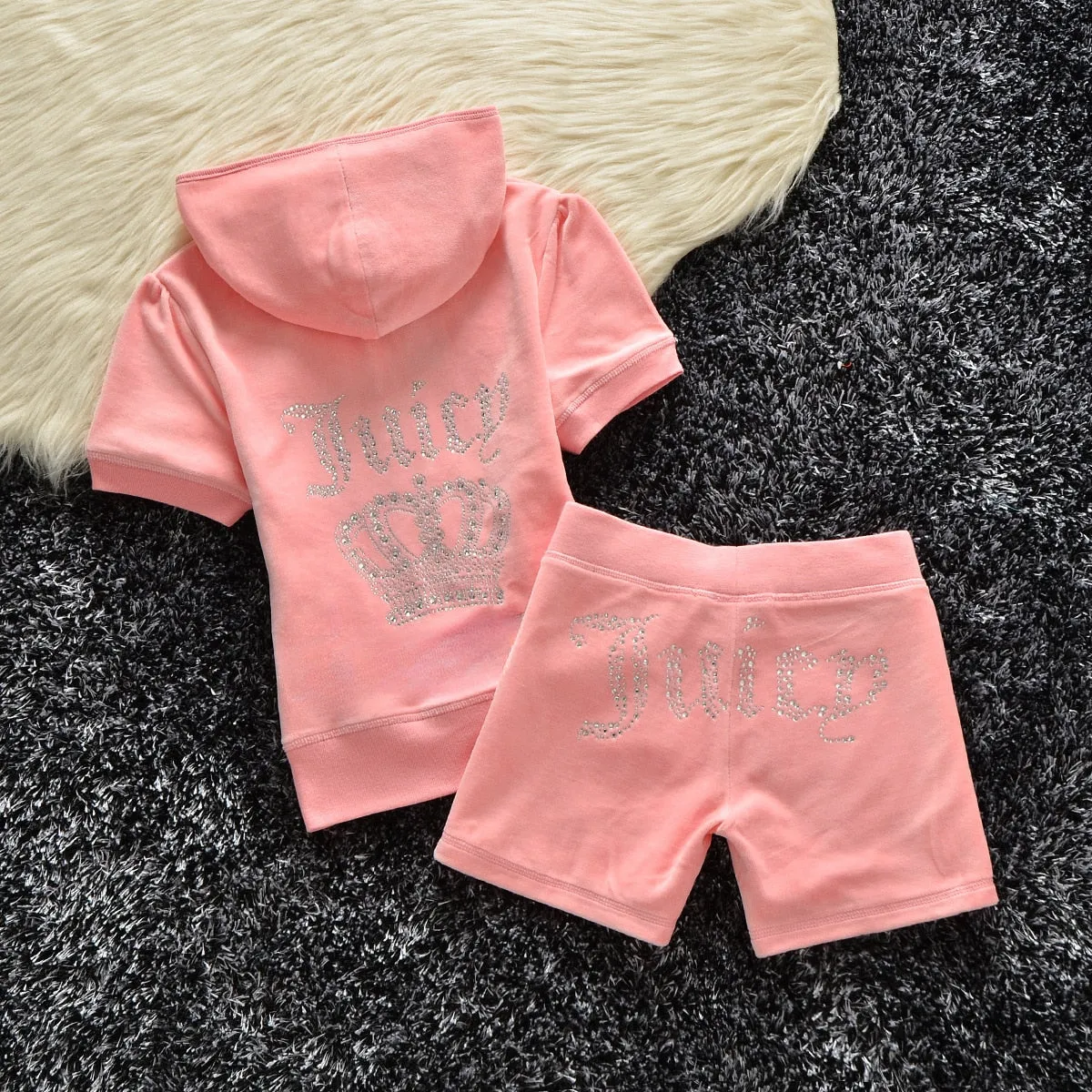 Getadme Juicy Tracksuit Set Women Velour Sweatshirt Sewing Suits Outfit Two Piece Set Outfit Hoodie Pant Suit Y2k juicy sewing set