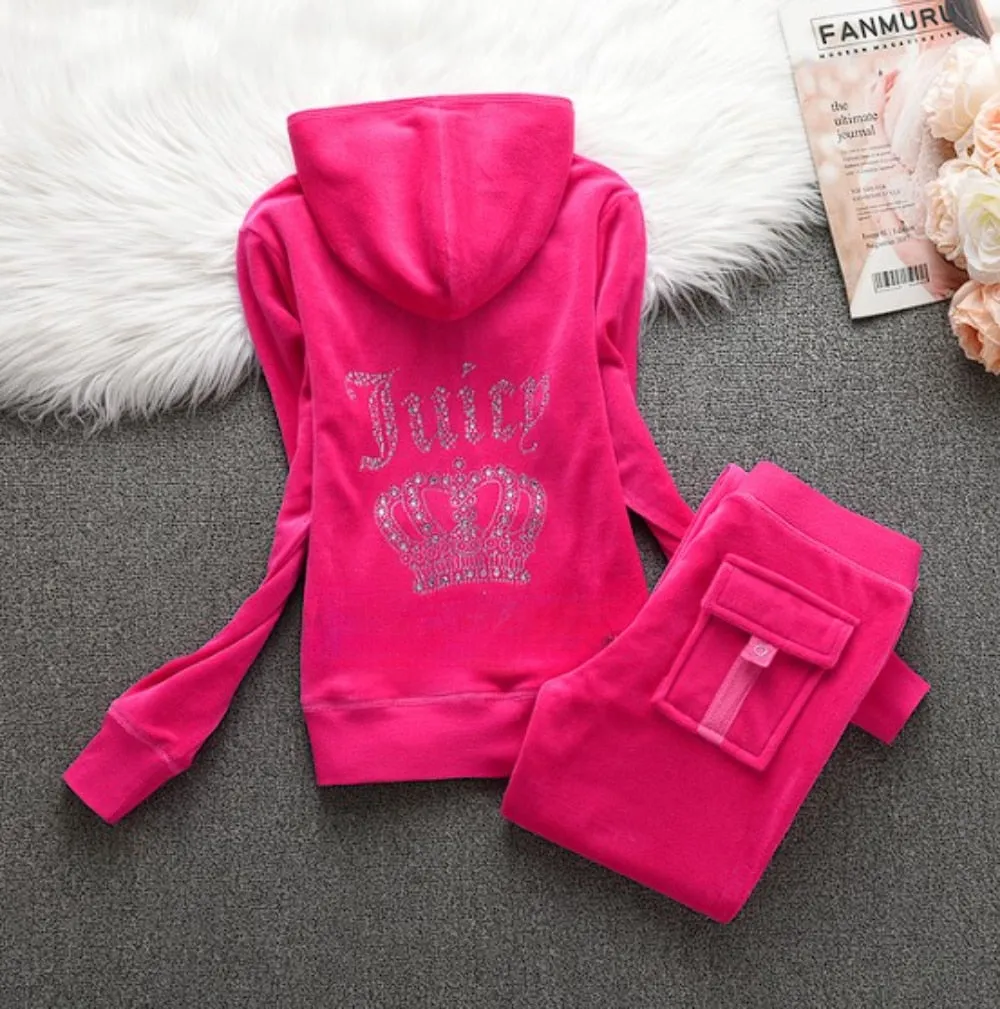 Getadme Juicy Tracksuit Set Women Velour Sweatshirt Sewing Suits Outfit Two Piece Set Outfit Hoodie Pant Suit Y2k juicy sewing set