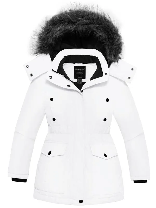 Girl's Thicken Winter Coat Warm Puffer Jacket with Faux Fur Hood