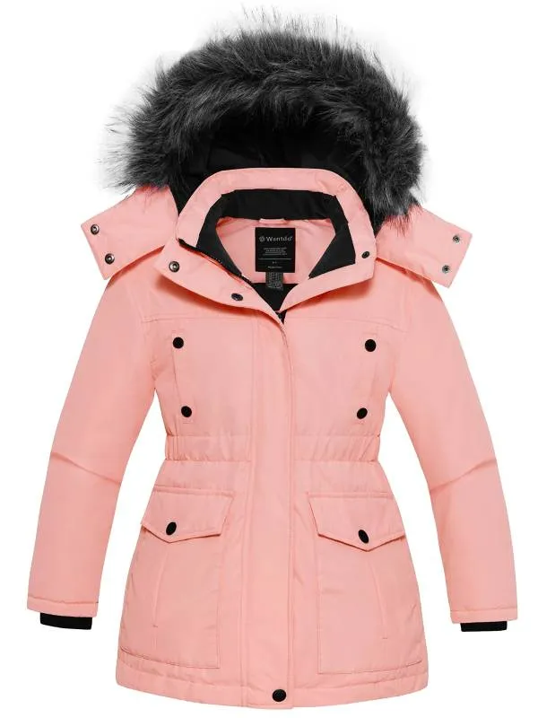 Girl's Thicken Winter Coat Warm Puffer Jacket with Faux Fur Hood