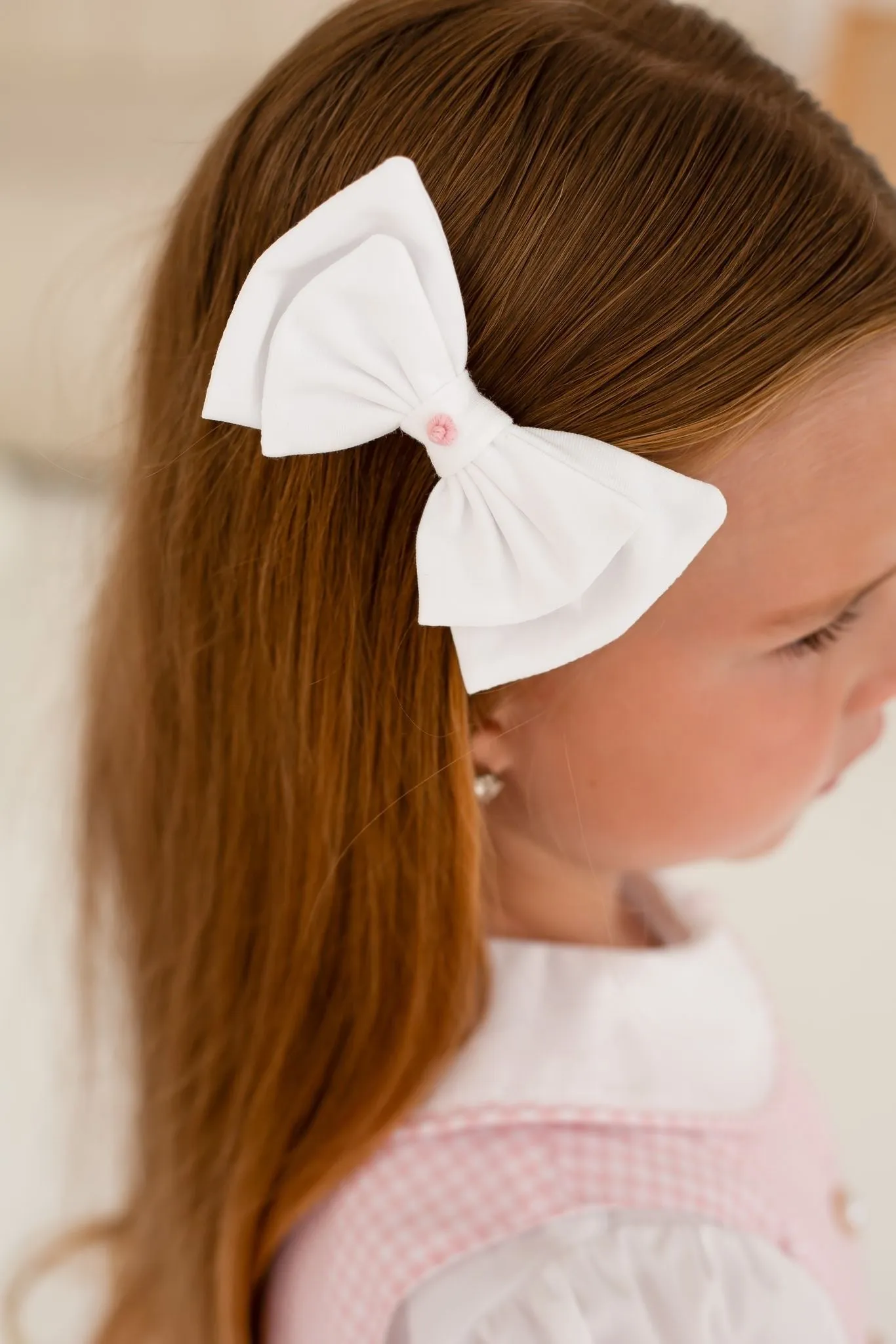 Girls White Cotton Hairbow