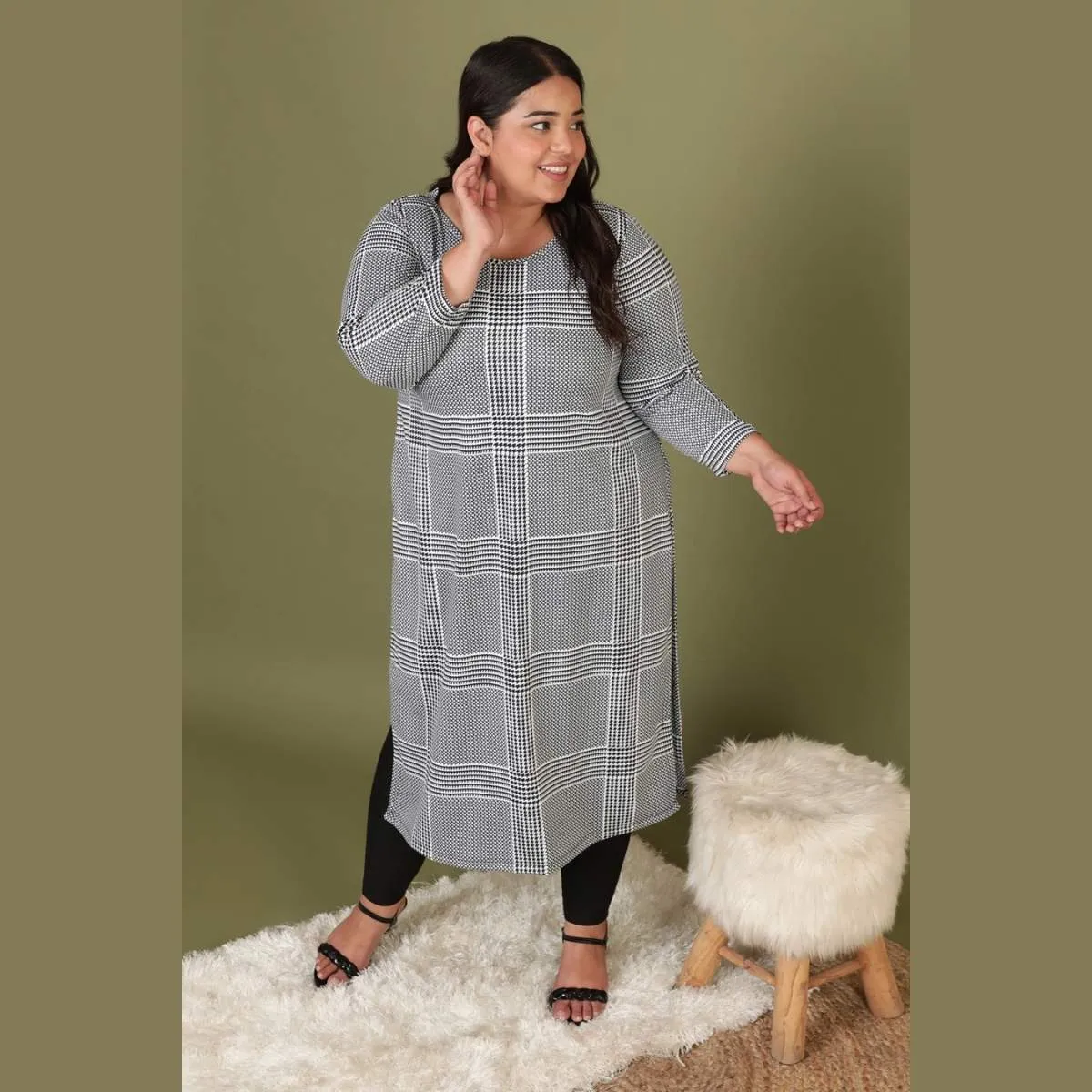 Hounsdtooth Play Woolen Winter Kurti