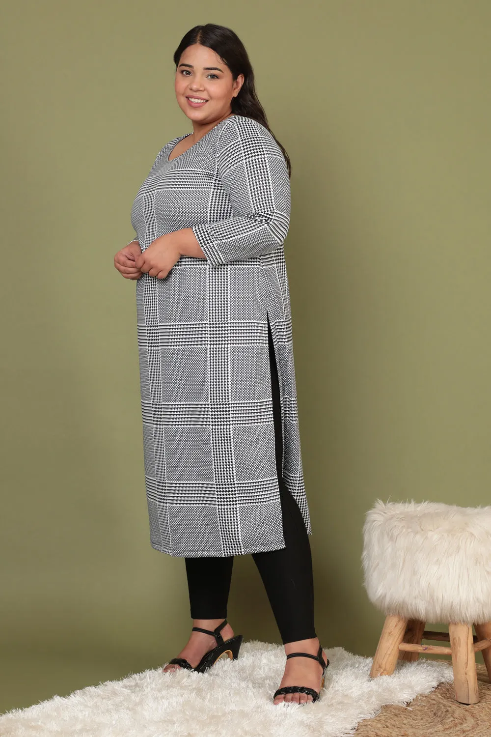 Hounsdtooth Play Woolen Winter Kurti