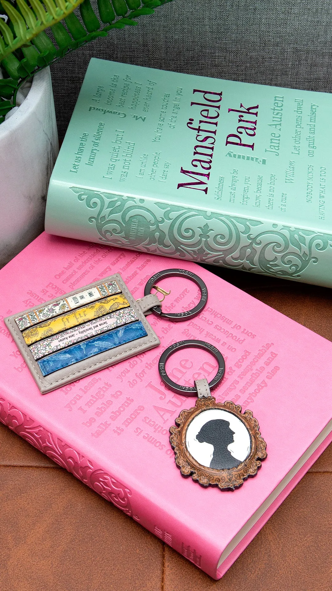 Jane Austen Bookworm Warm Grey Leather Keyring