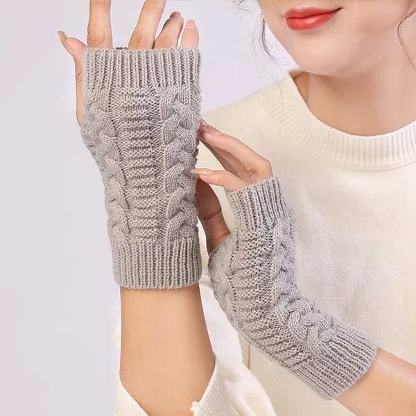 Knitted Wool Warm Half Finger Mitts 77877403C