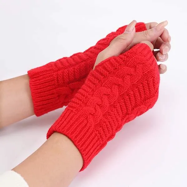 Knitted Wool Warm Half Finger Mitts 77877403C